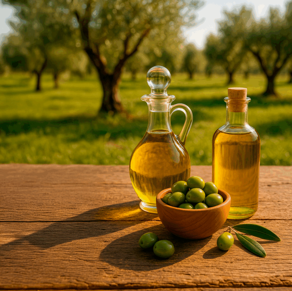 bottiglie di olio su tavolo